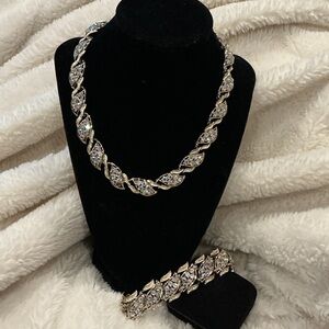 Elegant Silver and Gold Leaf Necklace and Bracelet Set
